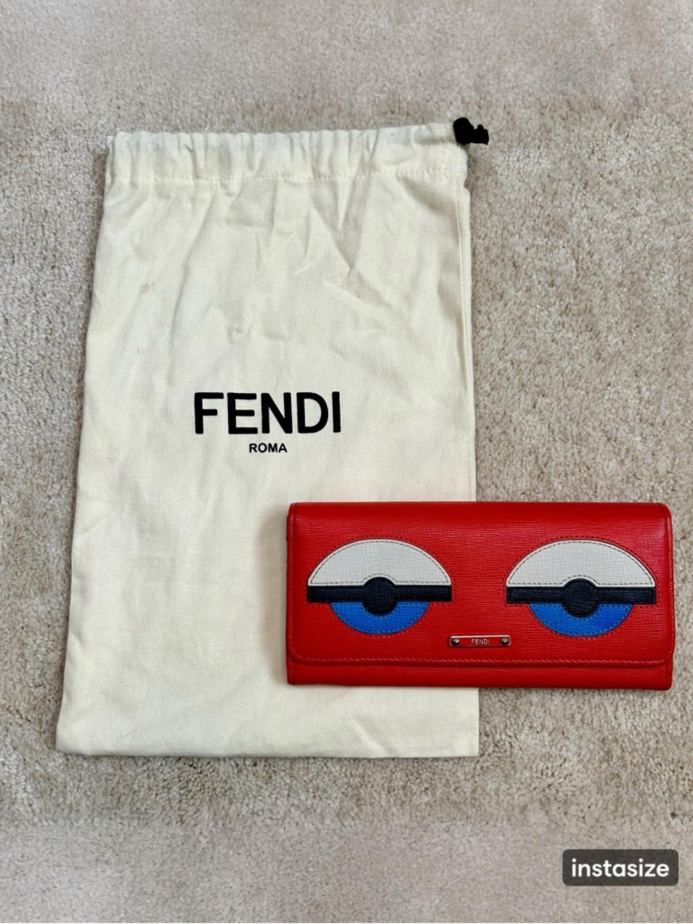 Fendi Monster Red Wallet with Blue and White Eye Design EUC with Dustbag